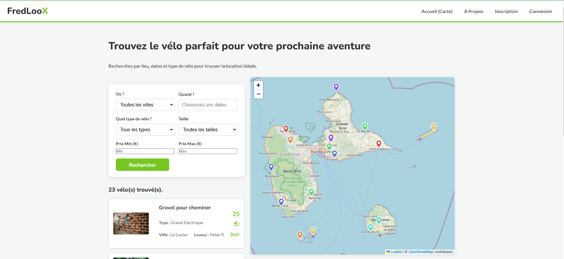 Recherche de vélo sur la carte