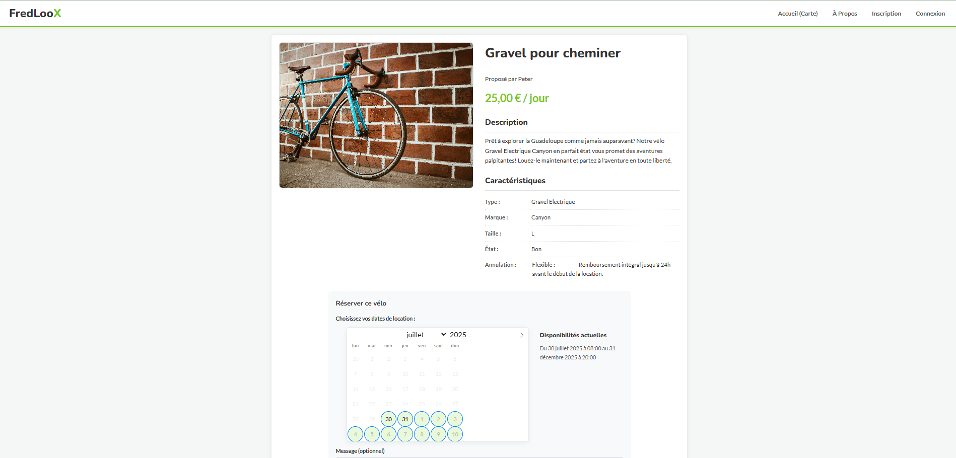 Formulaire de réservation de vélo